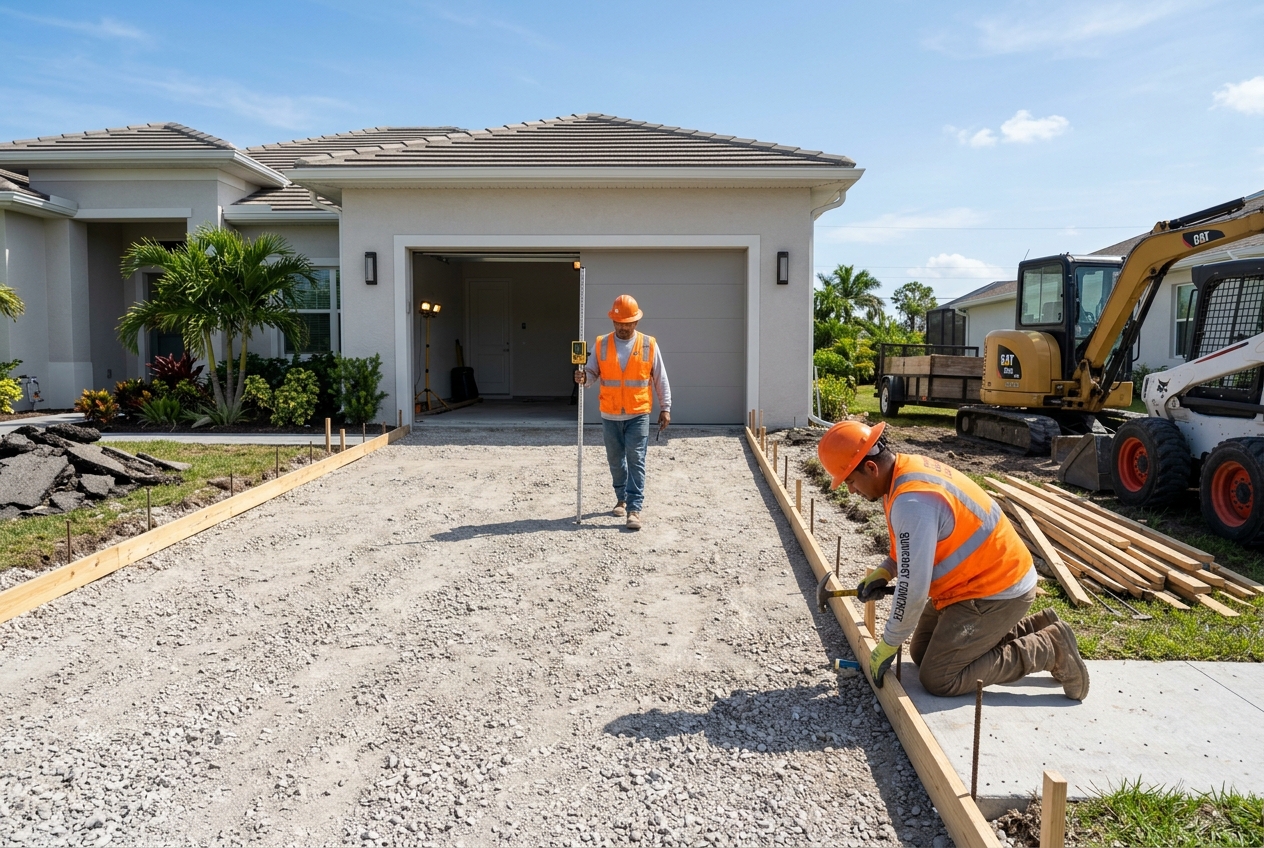 Driveway removal and subgrade base preparation in Cape Coral
