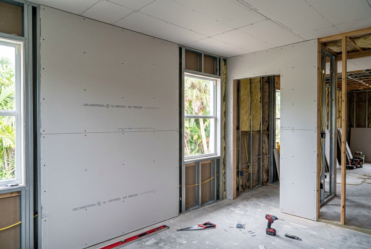 New drywall installation during a Cape Coral remodel