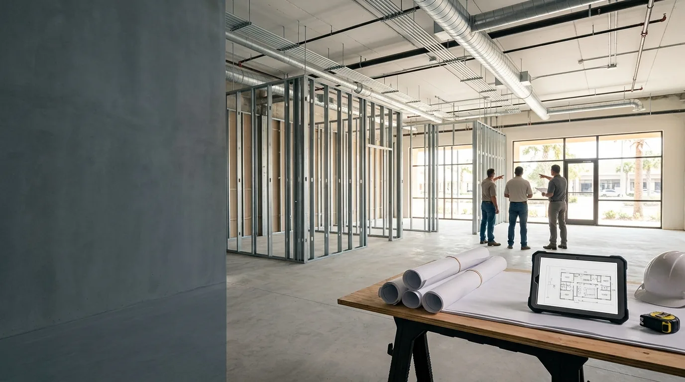 Commercial interior build-out planning and construction in progress