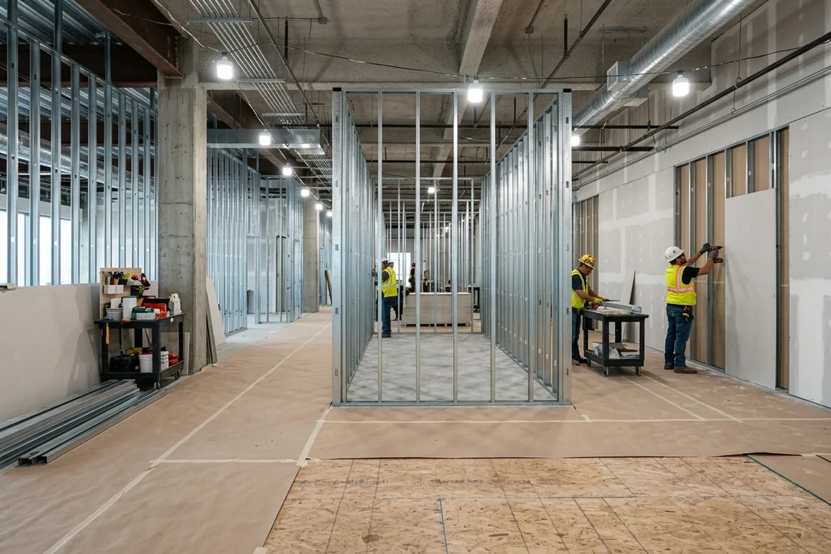 Illustrative commercial interior construction in progress