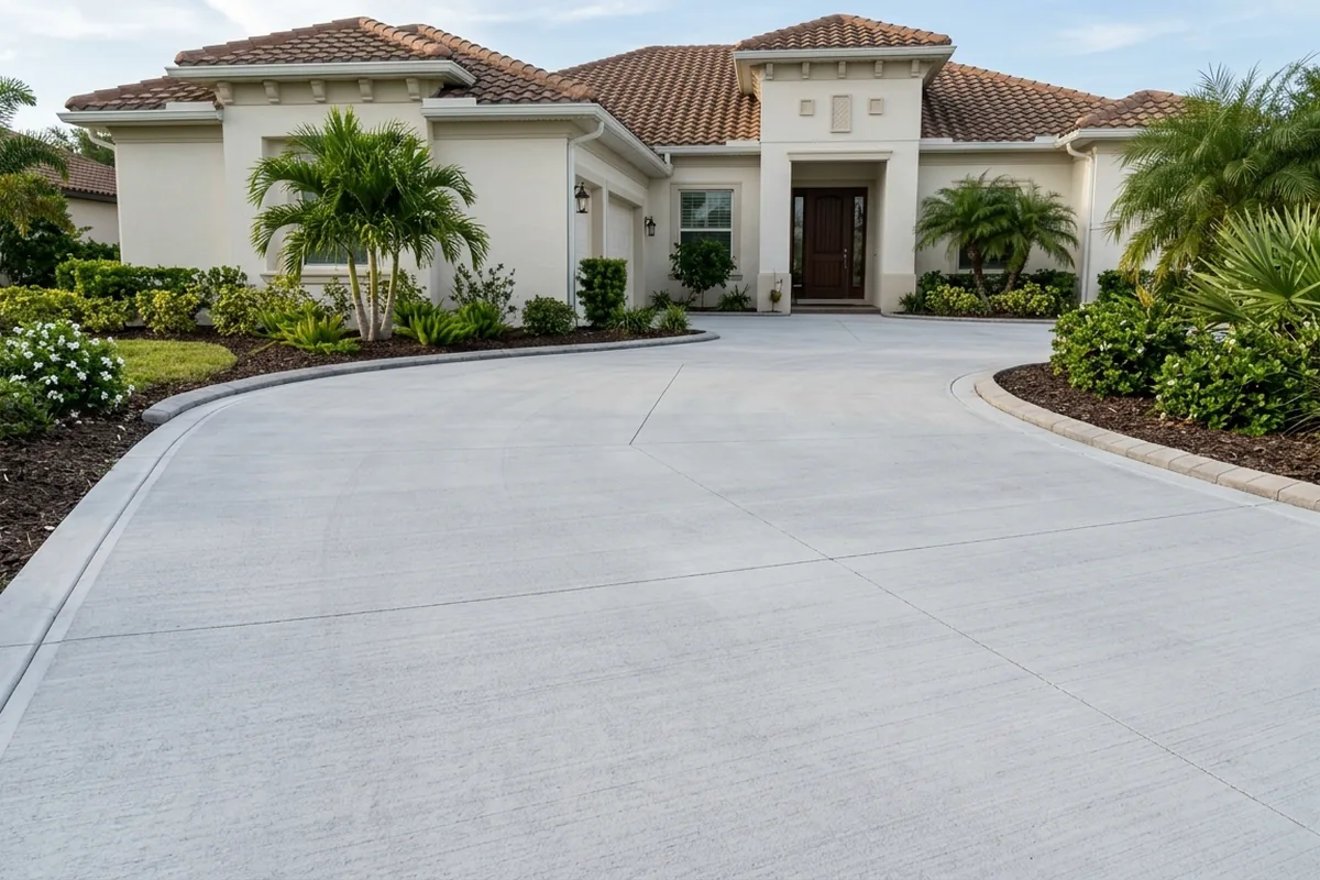 Illustrative concrete driveway control joints in a Southwest Florida residential setting
